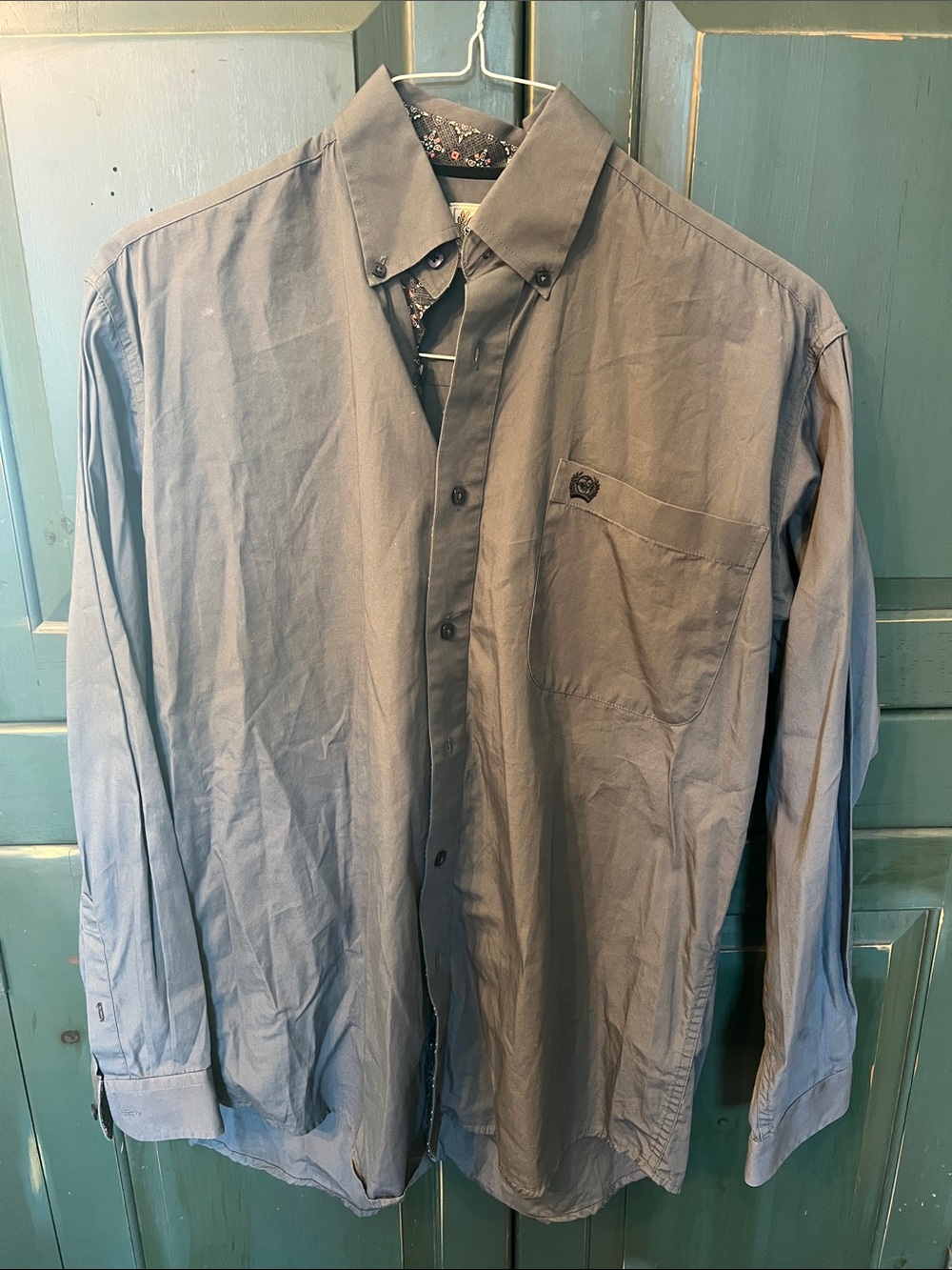 Cinch Men's Dark Gray Button Shirt with Patterned Collar